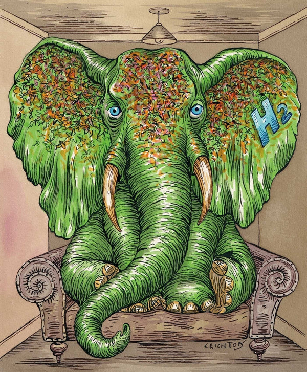 An illustration of the green energy monster - hydrogen