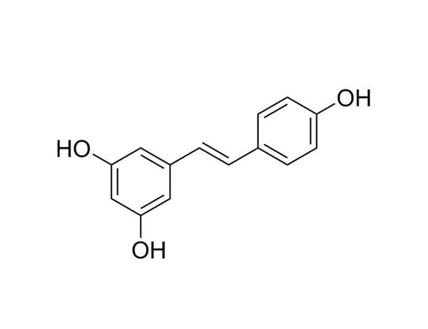 An image of the chemical structure of resveratrol, with its prominent central hexagons.
