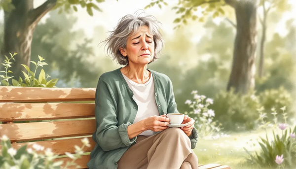 Woman in a park bench suffering from fatigue