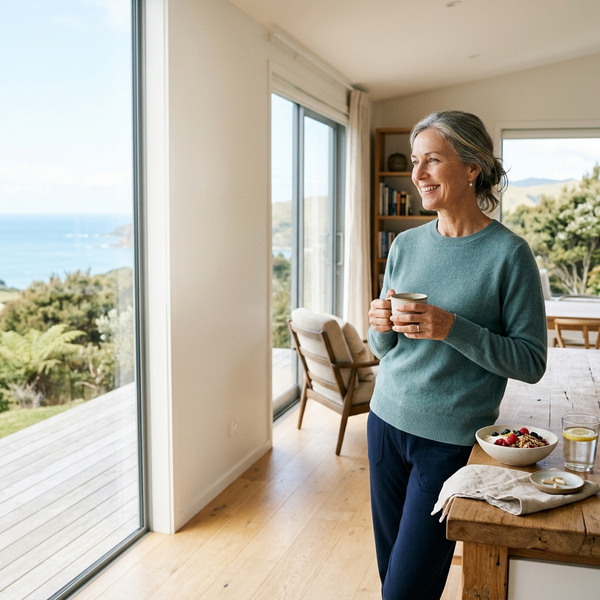 Adult in a New Zealand home looking calm and energised