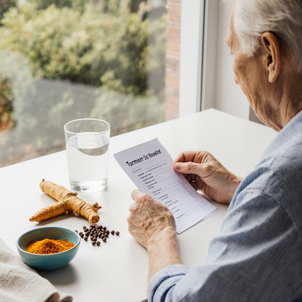 A 45+ gentleman checking the safety of turmeric against the checklist
