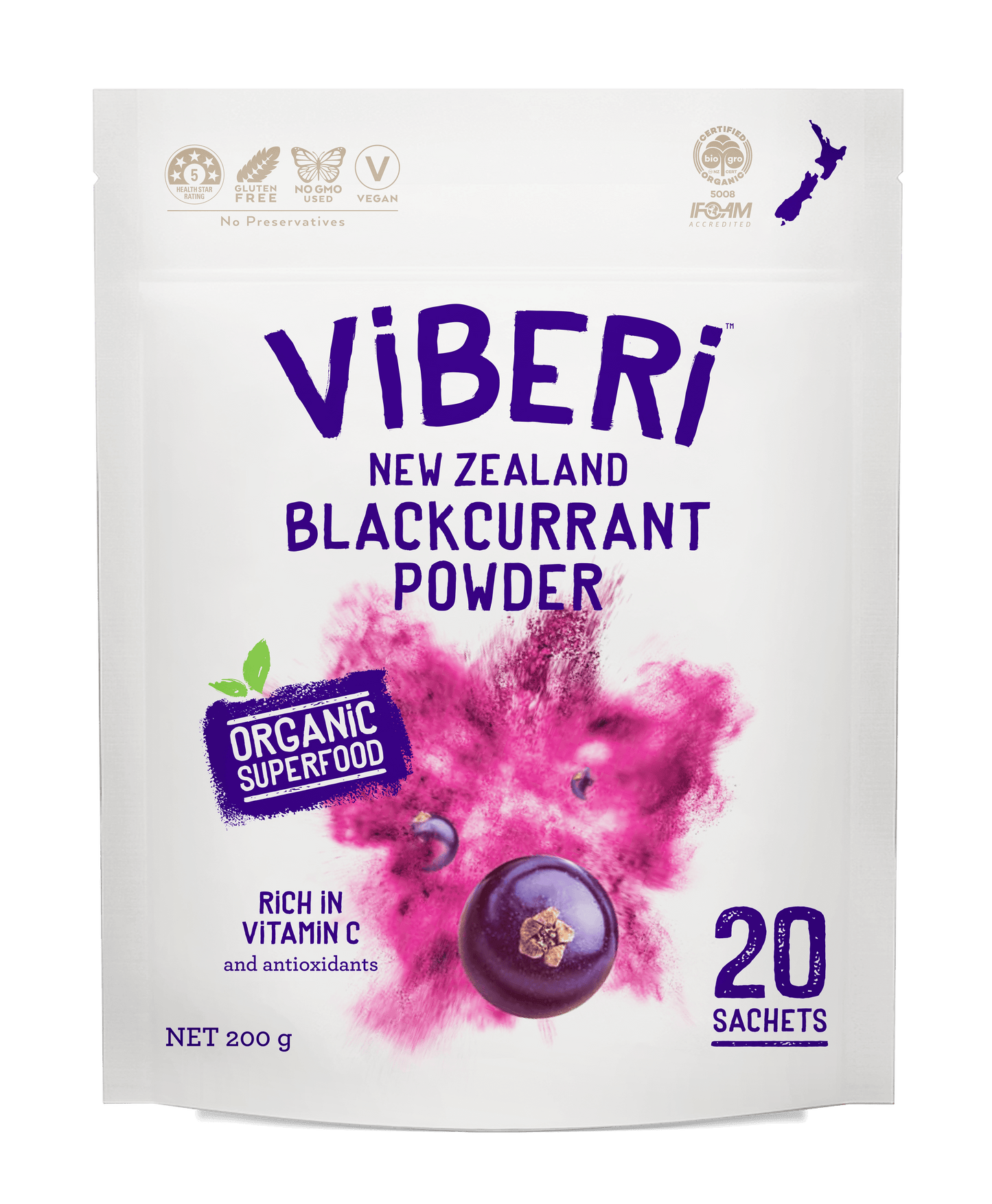 ViBERi Organic Blackcurrant Powder 200g (20x Sachets)