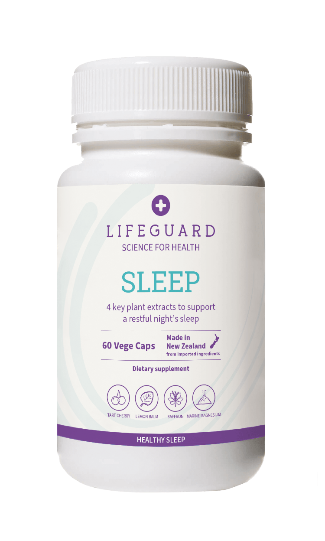 Lifeguard Sleep supplement bottle on a green background