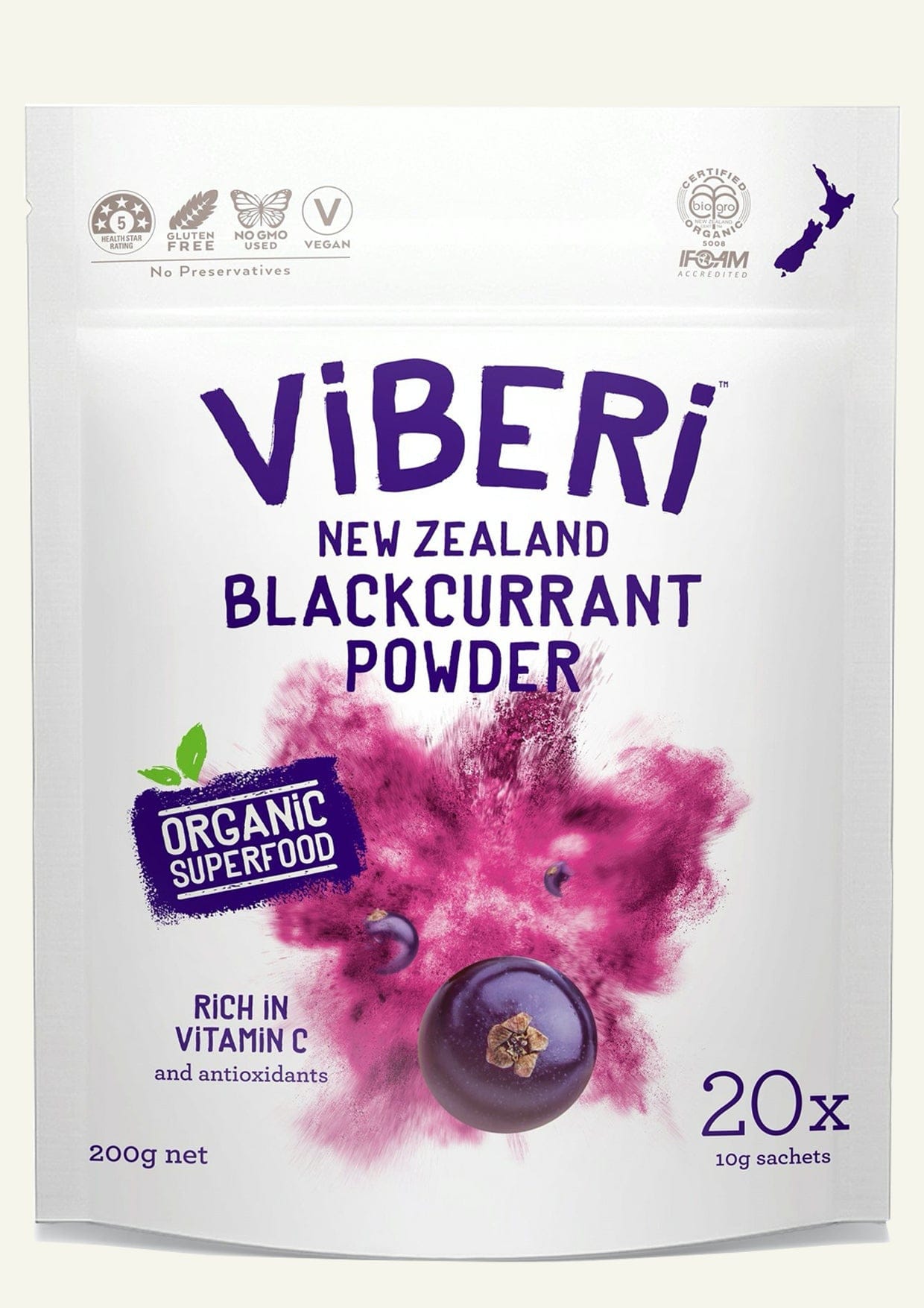 ViBERi Organic Blackcurrant Powder 200g (20x Sachets)